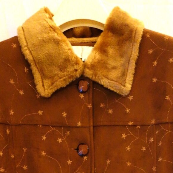 NWOT Gorgeous Honey Brown Vintage Style Faux Suede Fur Winter Coat XL - Picture 2 of 12